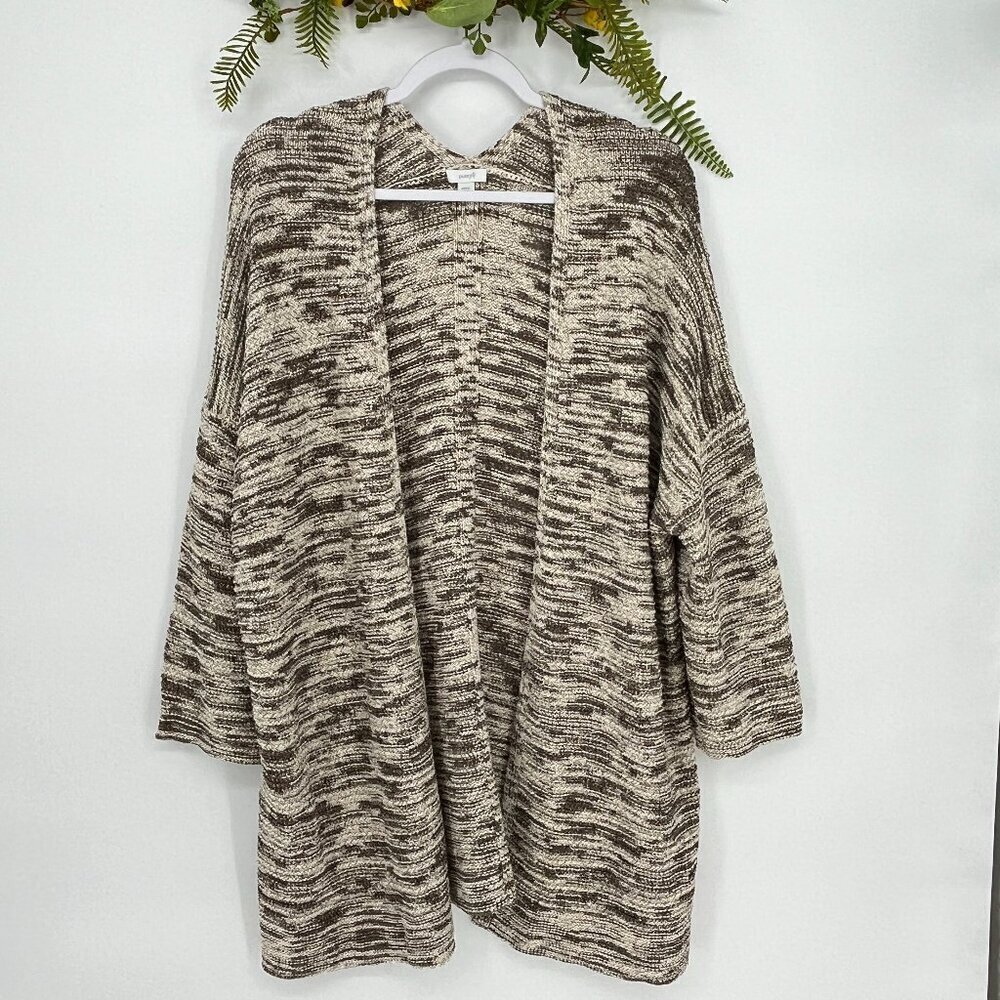 J Jill Cardigan‎ Womens Size L Pure Brown Chunky Knit Open Front Duster Sweater